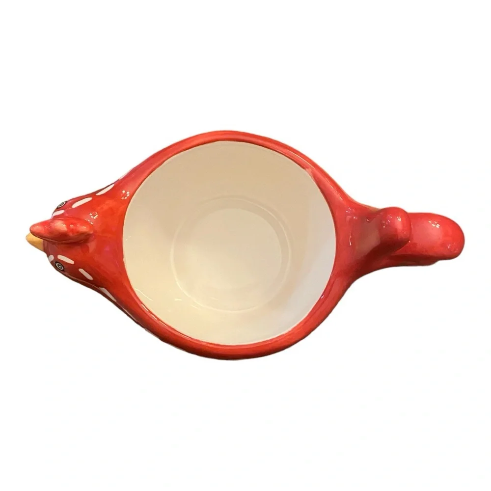 Vintage Style Red Ceramic Rooster Bowl Cottagecore Farmhouse Decor